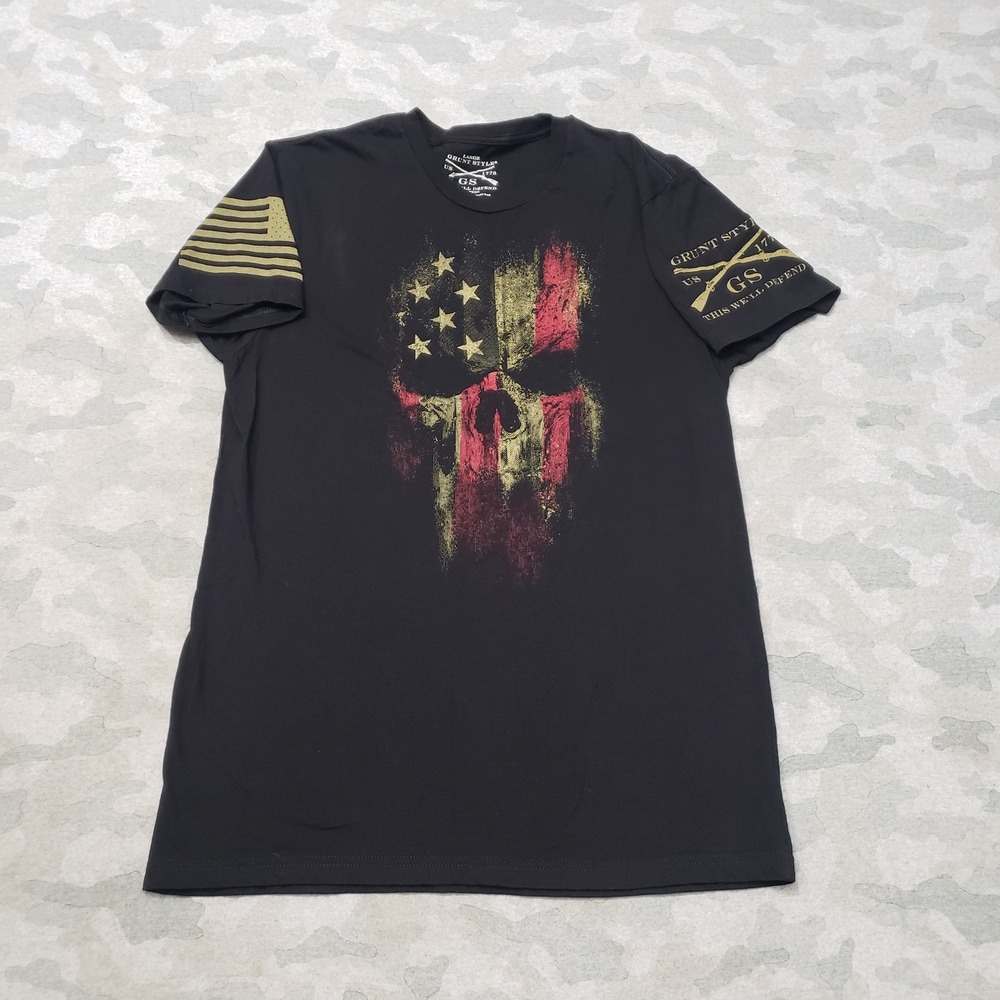 Grunt Style Shirt Mens Large Black Skull Graphic Patriotic Short Sleeve Outdoors